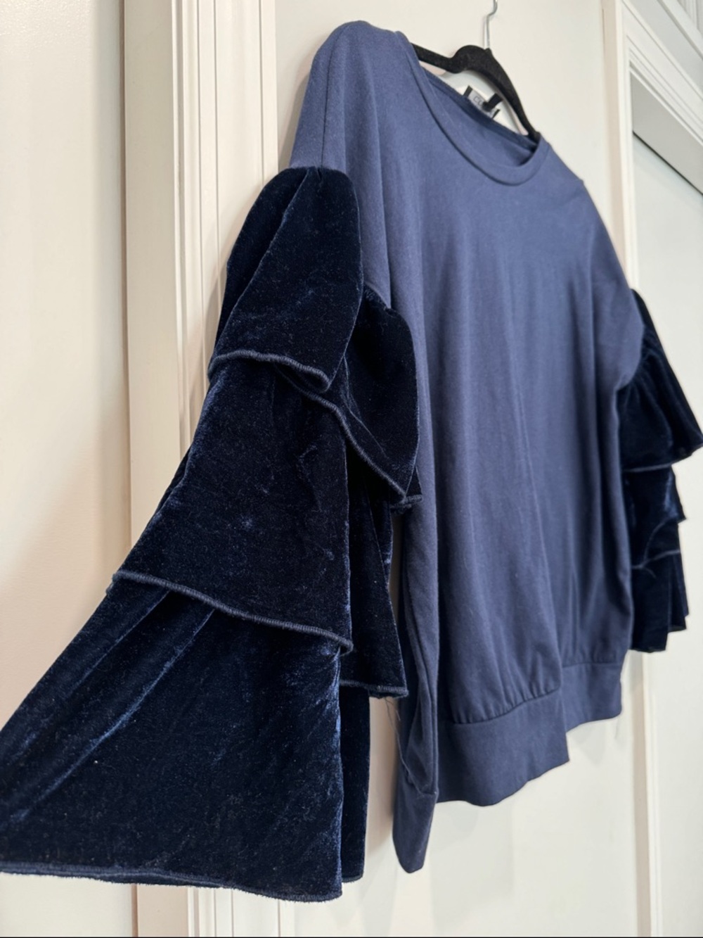 Navy Blue Ruffle Sleeve Top - Picture 3 of 7